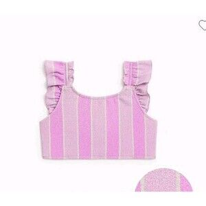 Crewcuts Shimmer Stripe Ruffle Bikini Top Smoky Lilac Multi UPF 50 Size 12 NWT
